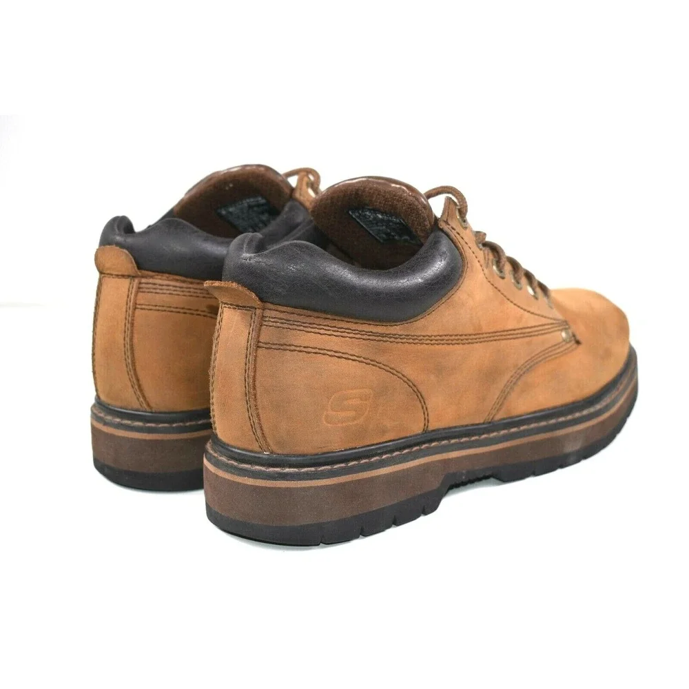 Skechers Mens 12 Vintage Brown Leather Boots Chunky Punk Goth Y2K 90s Grunge 743